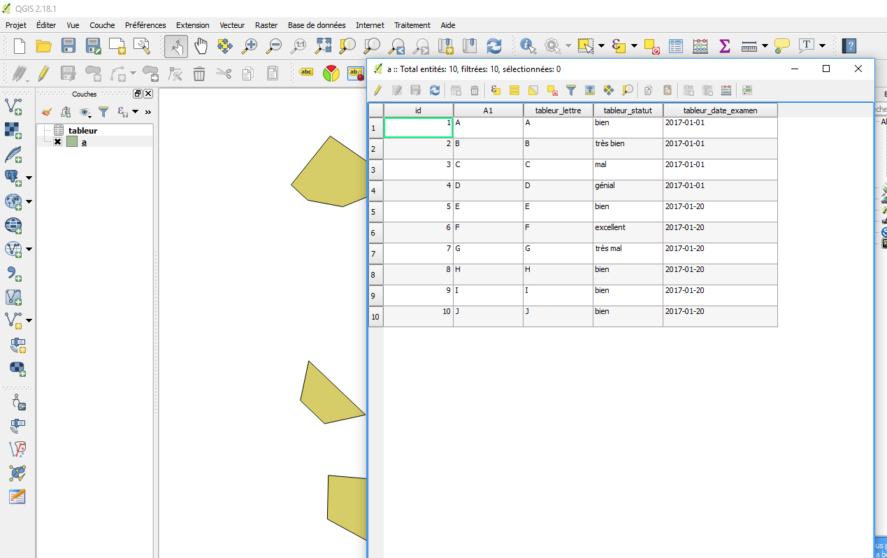 Résultat de la jointure Excel QGIS