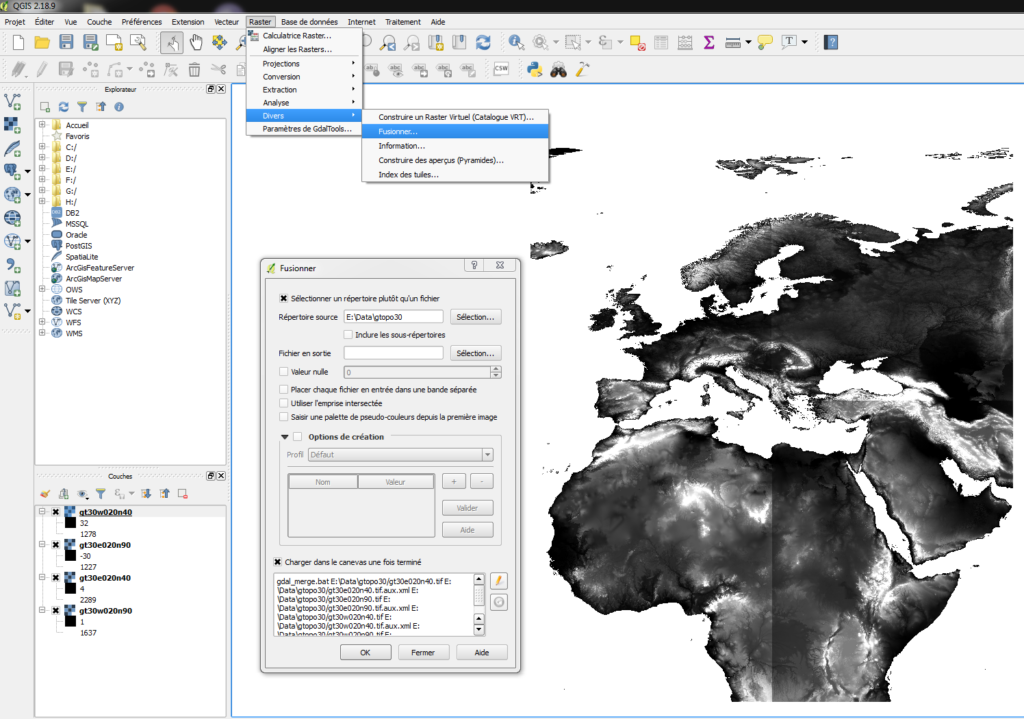 Fusion, redimensionnement et masque de rasters dans QGIS et publication ...