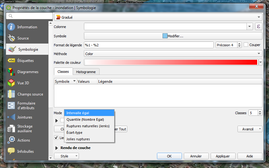 QGIS : Symbologie graduée.