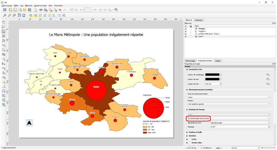 mise en page QGIS et orientation