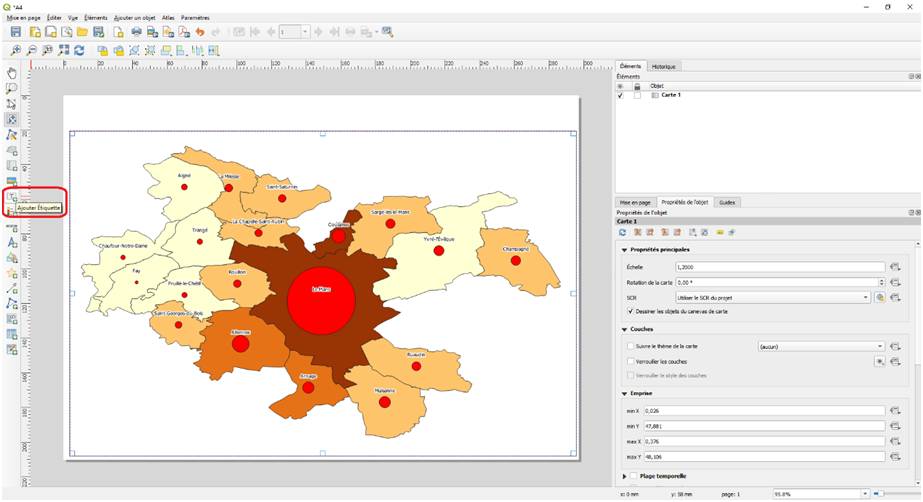 Étiquette sur la mise en page QGIS