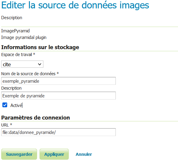 Édition de la source de données ImagePyramid 