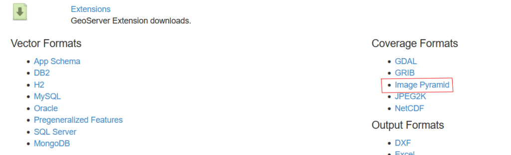 Téléchargement du plugin GeoServer Image Pyramid pour la gestion de rasters volumineux