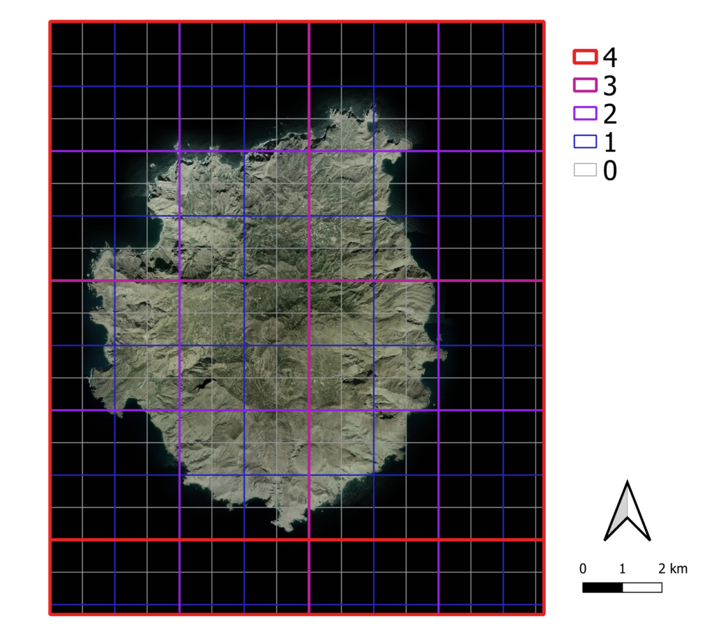 Carte des différents niveaux de pyramides d'images