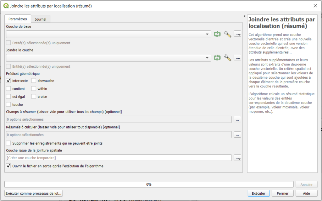 L'outil "Joindre les attributs par localisation (résumé)".