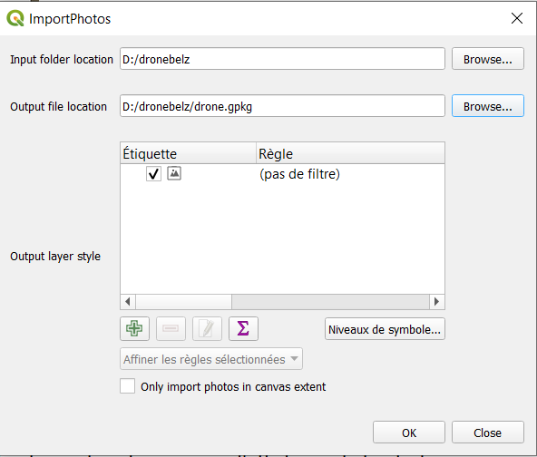 Extension pour importer des photos dans QGIS.