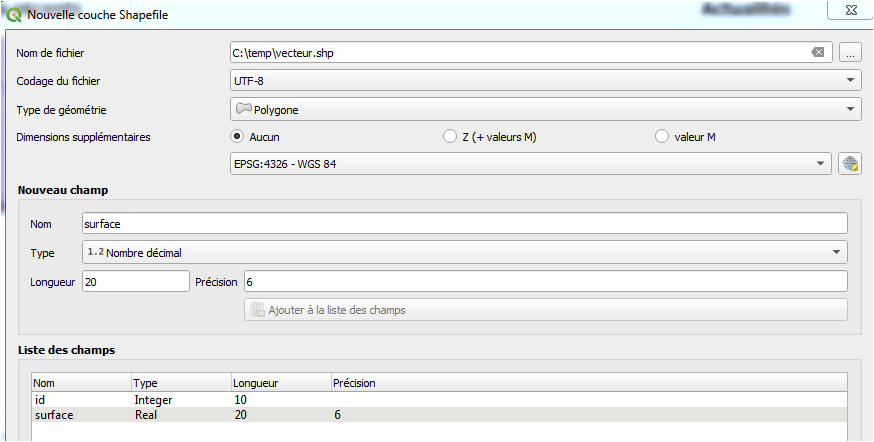 Création d'un shapefile de type polygone dans QGIS.