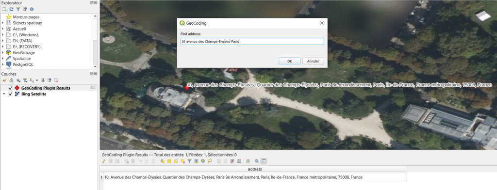 Géocodage d'adresse avec le plugin GeoCoding