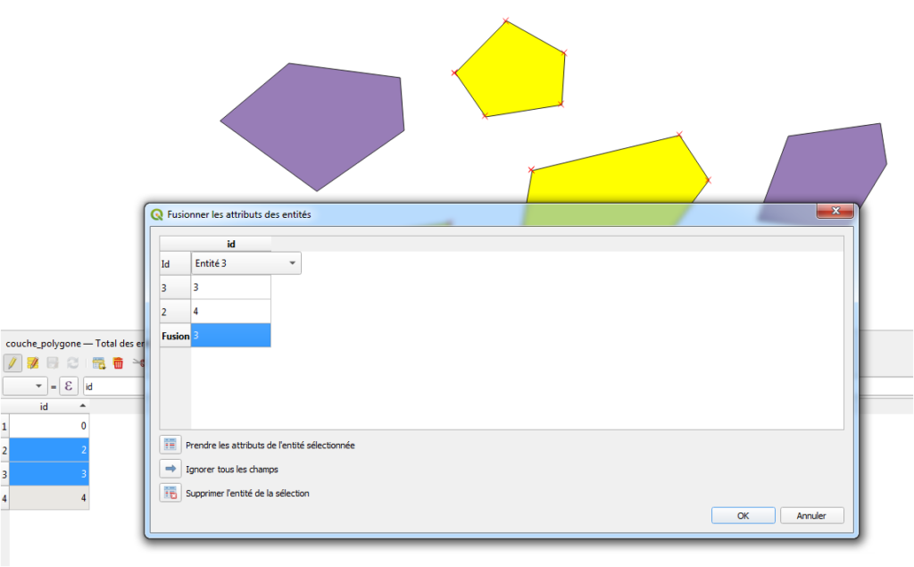 Fusion des entités sélectionnées dans QGIS