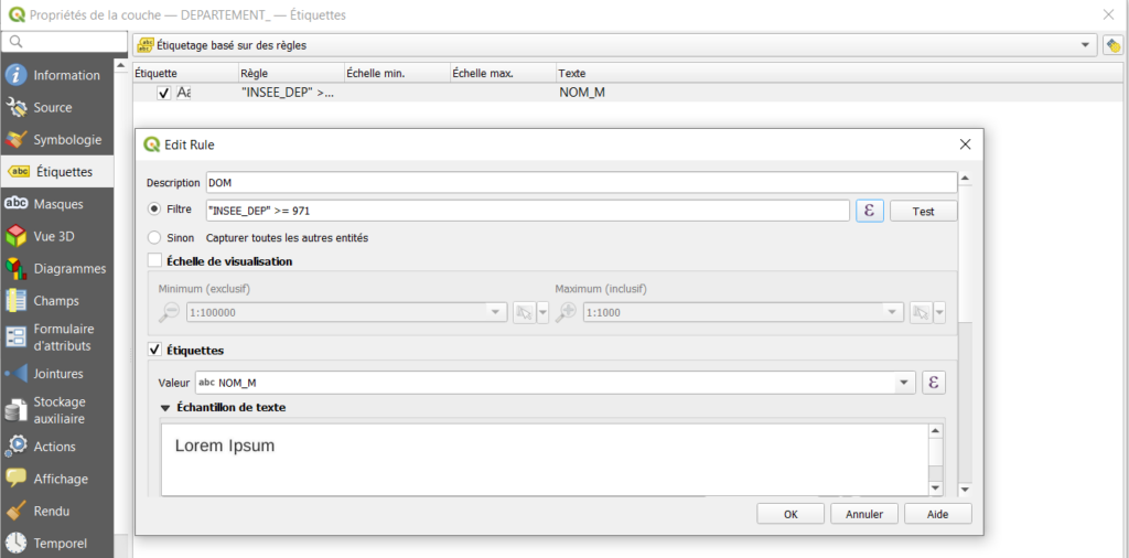 Étiquetage basé sur des règles dans QGIS