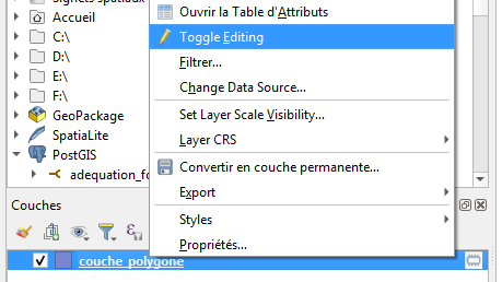 Édition d'un vecteur dans QGIS.